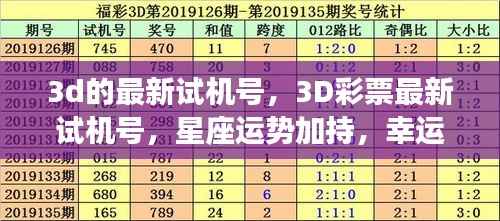 最新3D彩票试机号与星座运势加持，幸运之门即将开启！