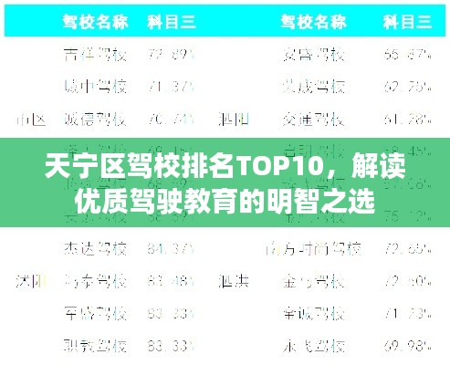 天宁区驾校排名TOP10，解读优质驾驶教育的明智之选